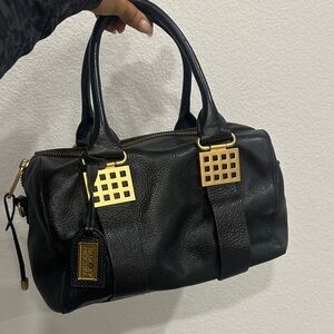 Badgley Mischka Leather Handbag with Gold Accents